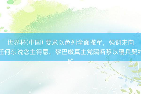 世界杯(中国) 要求以色列全面撤军，强调未向任何东说念主得意，黎巴嫩真主党隔断黎以寝兵契约