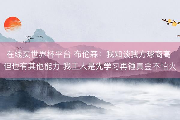 在线买世界杯平台 布伦森:我知谈我方球商高 但也有其他能力 我王人是先学习再锤真金不怕火