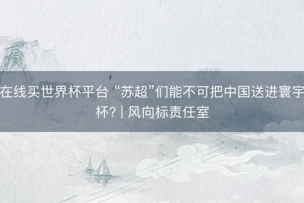 在线买世界杯平台 “苏超”们能不可把中国送进寰宇杯? | 风向标责任室