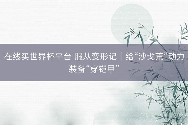 在线买世界杯平台 服从变形记｜给“沙戈荒”动力装备“穿铠甲”